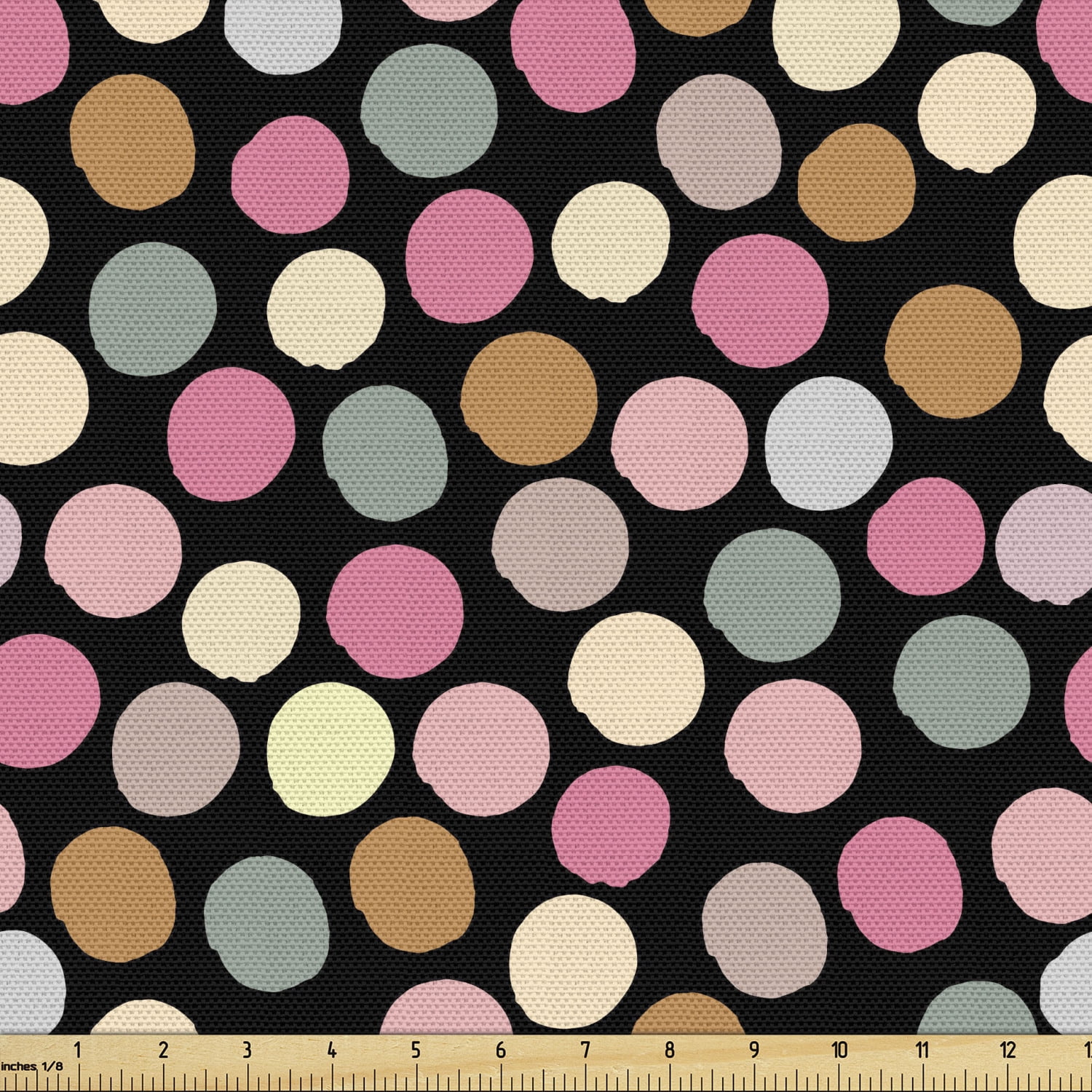 Pastel Fabric by the Yard, HandPainted Big Spots and Circles in Different Soft Colors on a Dark