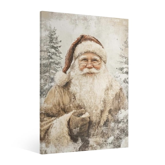 Vintage Christmas Santa Claus Wall Art Paint - Retro Xmas Festive Winter Holiday Christmas Wall Decor Canvas for Living Room Kitchen Bathroom Home Bedroom Decor Framed