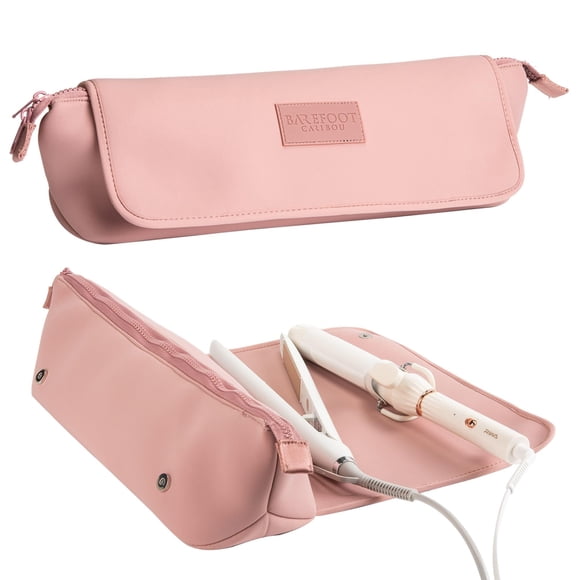 Bolsa de viaje BAREFOOT CARIBOU para herramientas capilares y tapete resistente al calor para planchas, alisadores, rizadores y accesorios para el cuidado del cabello. Diseño 2 en 1, con bolsillos int