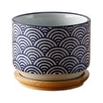 thumbnail image 3 of Round Ceramic Succulent Planter Pot with Bamboo Tray  Window Flower Plant Container Box, 3 of 7
