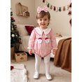 thumbnail image 5 of Cjfdfy Newborn Baby Girl Christmas Outfit Romper Santa Patches Plaid Long Sleeve Bubble Romper And Bow Headband Infant Cute My First Christmas Fall Winter Clothes 0-18M, 5 of 9