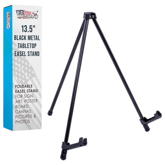 U.S. Art Supply 14" High Exhibitor Steel Tabletop Instant Display Easel - Portable Tripod Stand Paintings Pictures Signs
