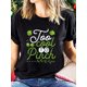 thumbnail image 1 of Women's "Too Cool to Pinch" Shamrock St. Patrick's Day T-Shirt - Casual Black Tee with Green Clover & Holly Design, Short Sleeves, Round Neck, 1 of 6