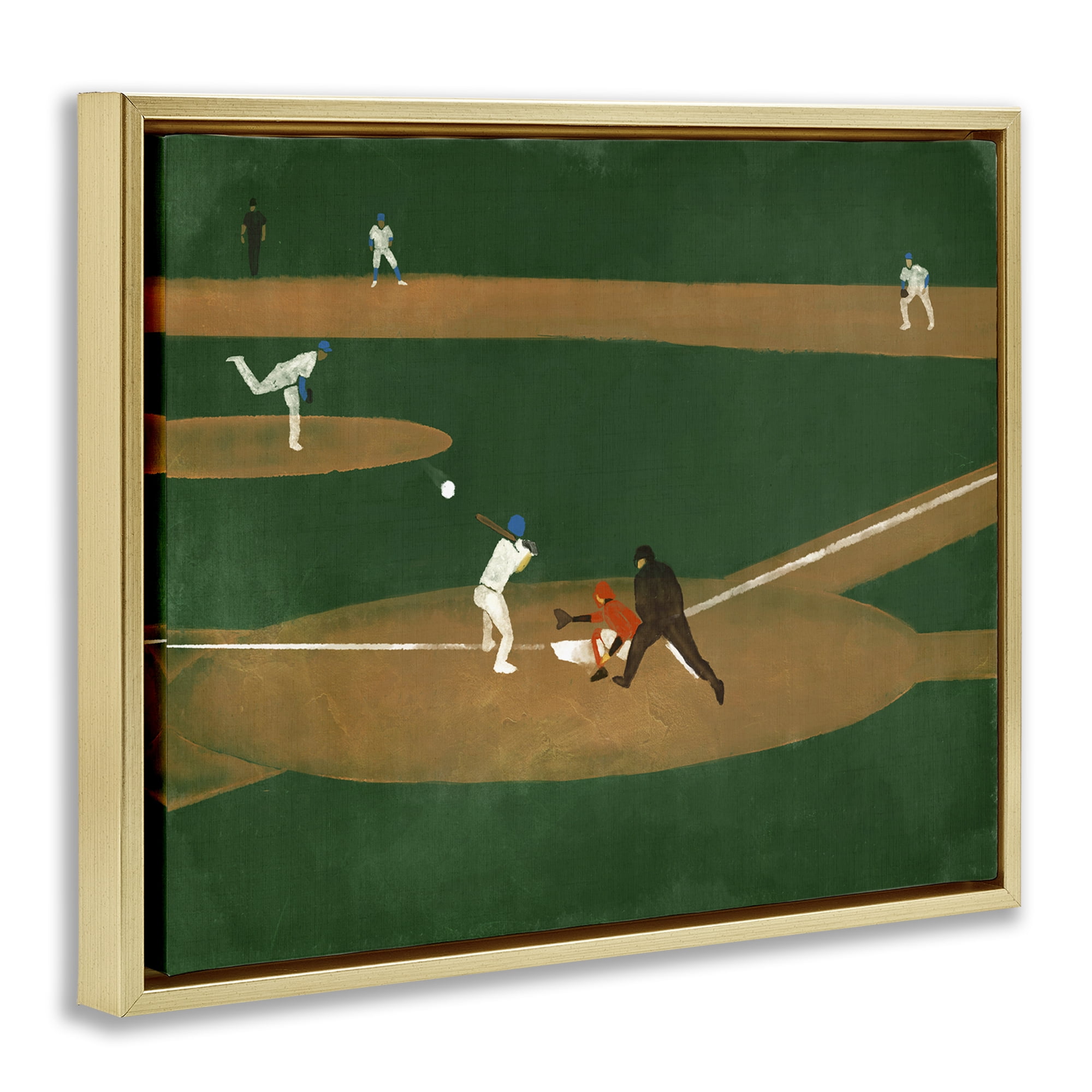 Stupell Industries Baseball Field View Sports Painting Gold Floater Framed Canvas Art Print Wall Art, 31 x 25