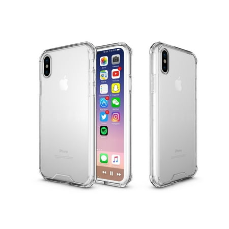 10 Clear Crystal iPhone X Case, rooCASE Plexis Ultra Slim & Lightweight Hybrid Clear Back Case Cover for Apple iPhone 10, Crystal Clear ()