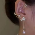 thumbnail image 2 of Fogun Elegant Camellias and Tassels Ear Cuff Sparkling Zircon Flower Clip on Earring Accessory for Women Fashion Jewelry, 2 of 2
