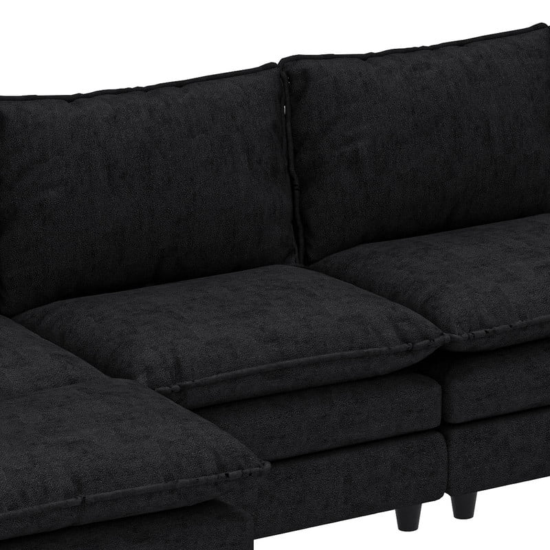 Uforic Sectional Sofa with Ottoman, 142" U Shape Modern 6 Seat Cloud Couch with Pillow-Armrest, Black