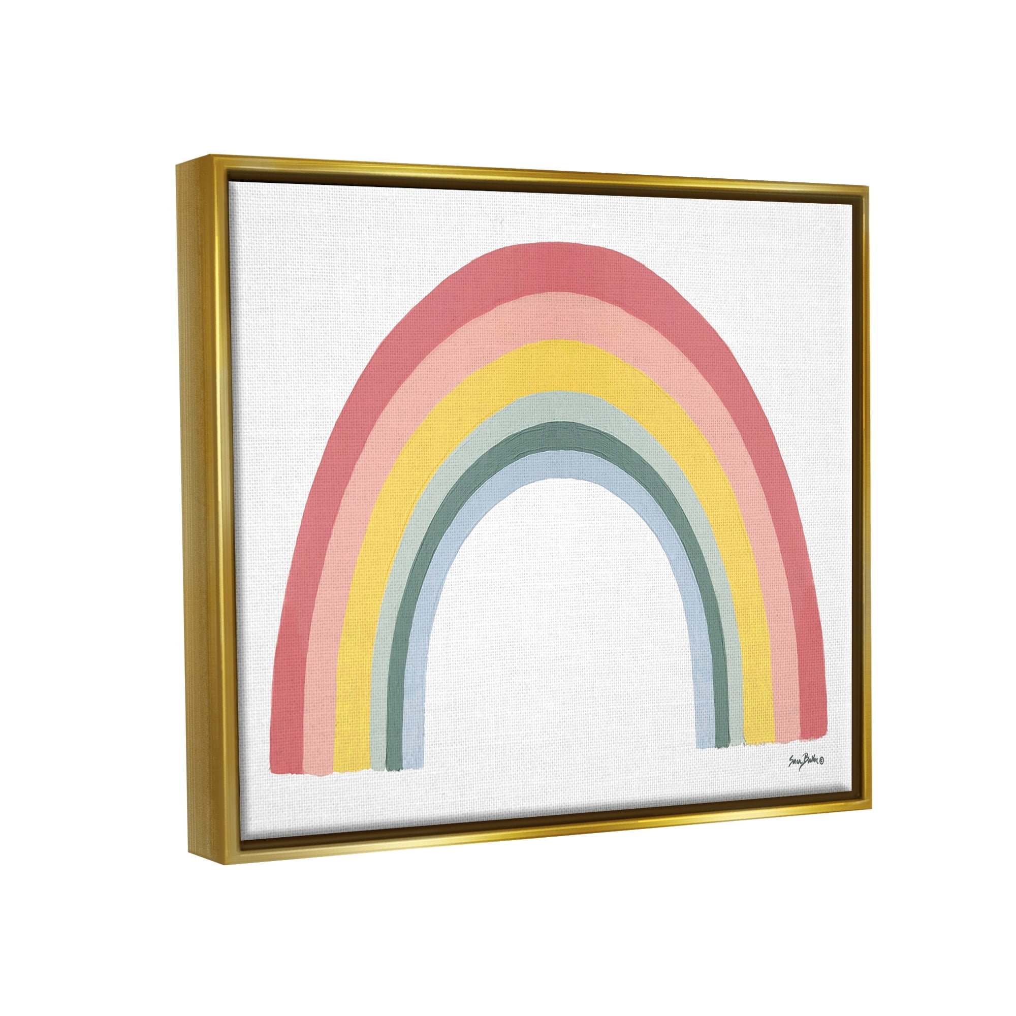 Stupell Industries Casual Arched Rainbow Design Mixed Stripes Painting Graphic Art Metallic Gold Floating Framed Canvas Print Wall Art, Design by Sara Baker