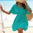 thumbnail image 4 of QIPOPIQ Robe Midi à Col en V pour Femme, Cache-Maillot, Manches Courtes, Dentelle, Été, Tenue de Plage, Décontractée, Cache-Maillots, Liquidation, 4 of 5
