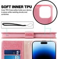 thumbnail image 3 of for iPhone 14 Pro Max Case Wallet, Card Holder Leather Luxury Cute Pattern Love Heart + Screen Protector, Card Slot iPhone 14 Pro Max Case, Shockproof Protection for Gilrs Women -Pink, 3 of 11