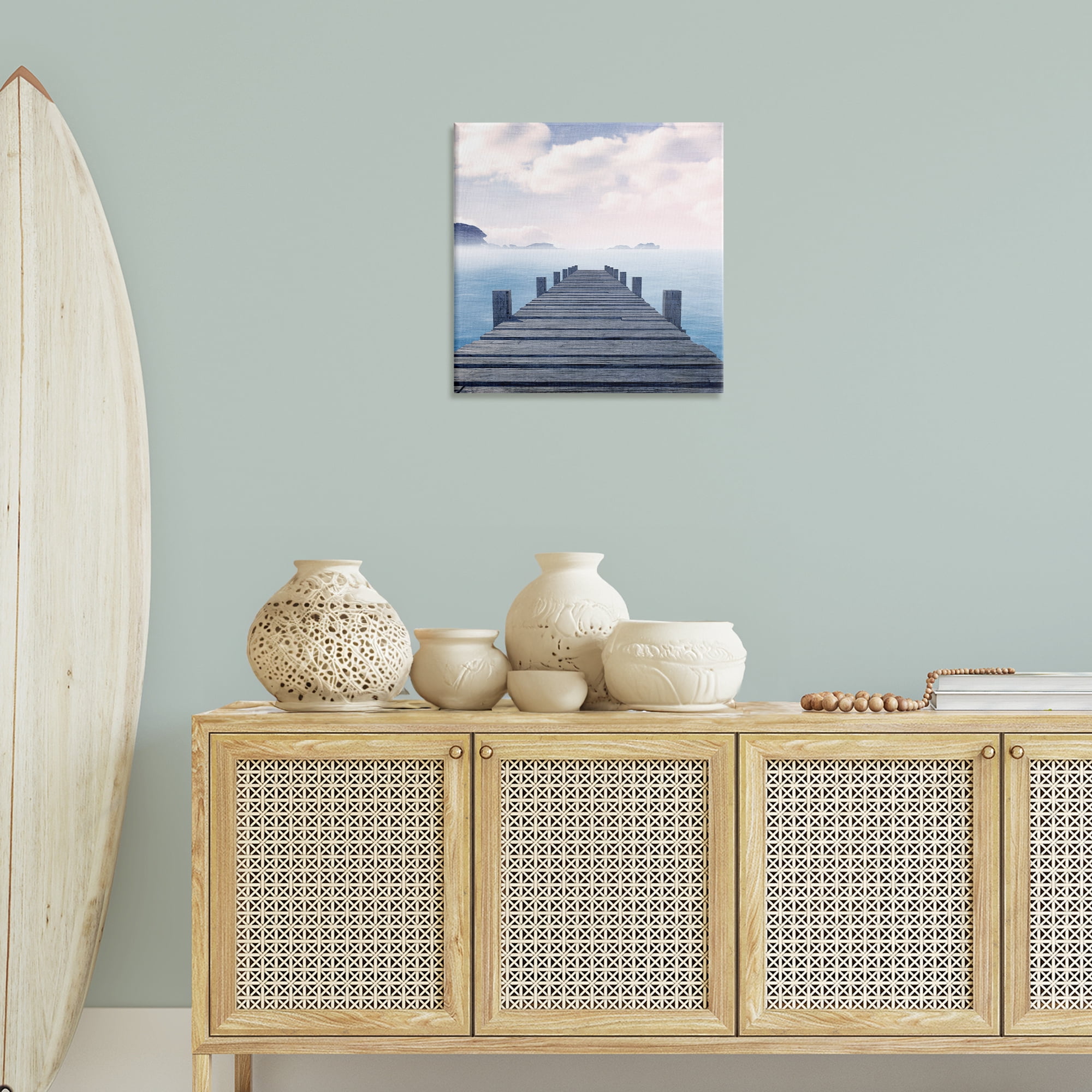 Stupell Industries Clouds over Sea Dock Nautical & Beach Painting Wrapped Canvas Art Print Wall Art, 24 x 24
