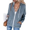 thumbnail image 1 of Sudadera casual de manga larga con cremallera y capucha para mujer, chaqueta con capucha de color sólido con bolsillos, 1 of 6