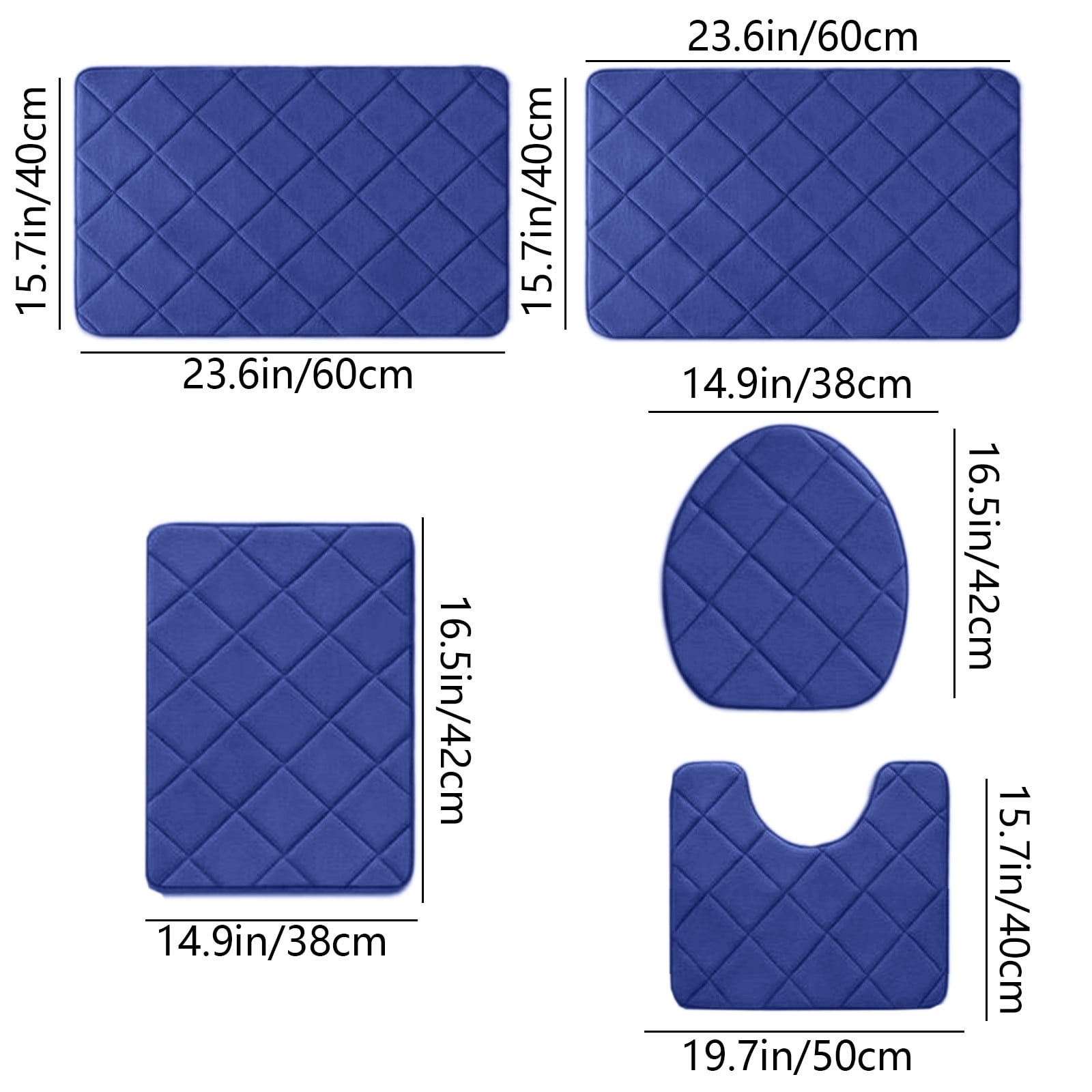 5-Piece Bathroom Rug Set, Soft Foam Non-Slip Bath Mats for Shower Toilet, Water Absorbent Thick Rugs for Comfort Foot Massage, Washable Quick Drying Multi-Purpose Floor Mats for Home Spa