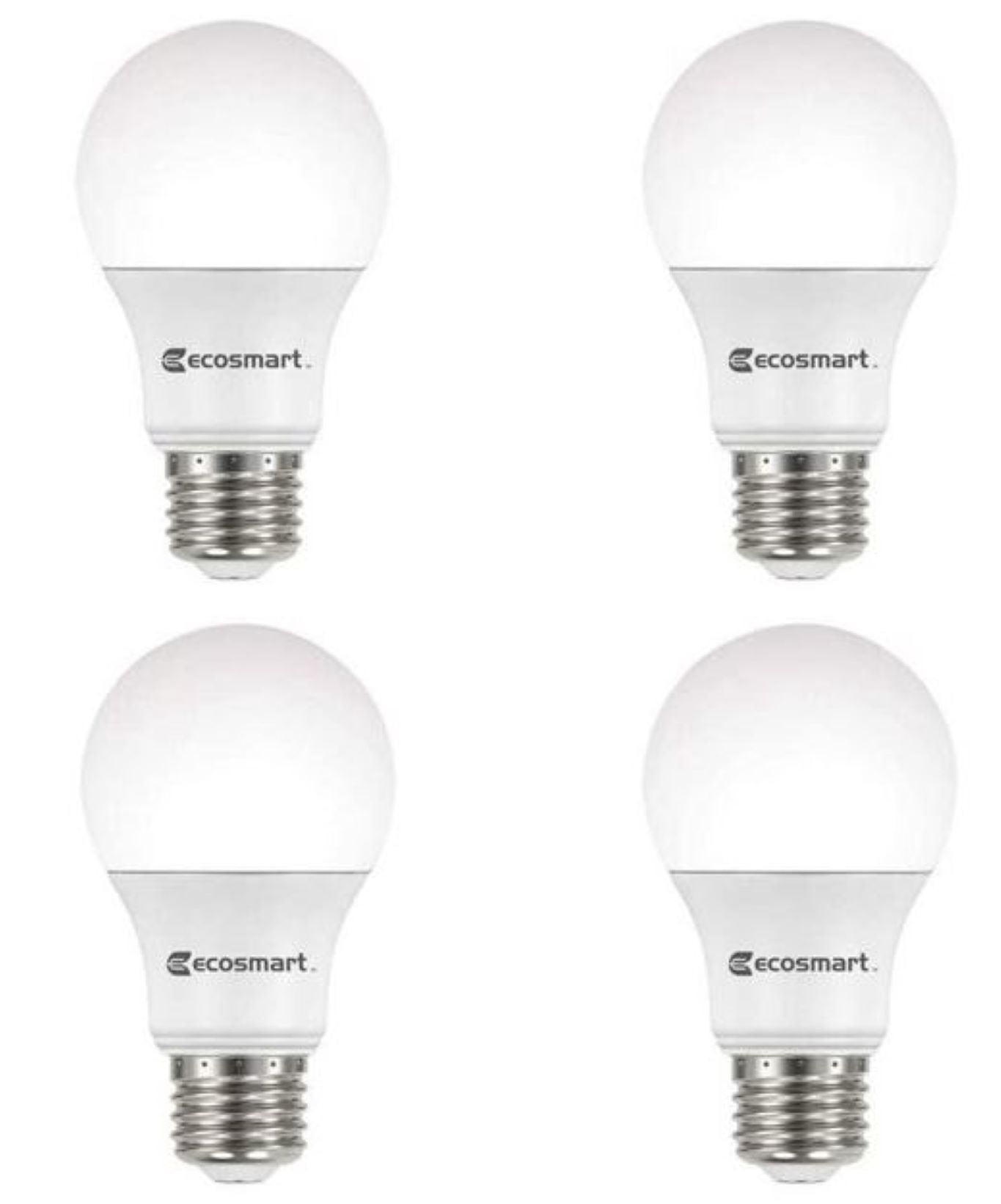 Ecosmart 60-Watt Equivalent 800 Lumens A19 Dimmable Energy Star LED Light Bulb E26 Base Soft White (4-Pack)