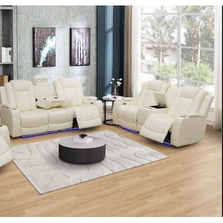 White Breathing Leather 2-Piece Living Room Recliner Sofa set
