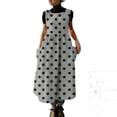 thumbnail image 2 of Uootdi Robes Tablier pour Femmes Col Ras du Cou Sans Manches à Pois avec Poche Robes Maxi Boho Légères Amples Robes Chasubles Cadeau, 2 of 7