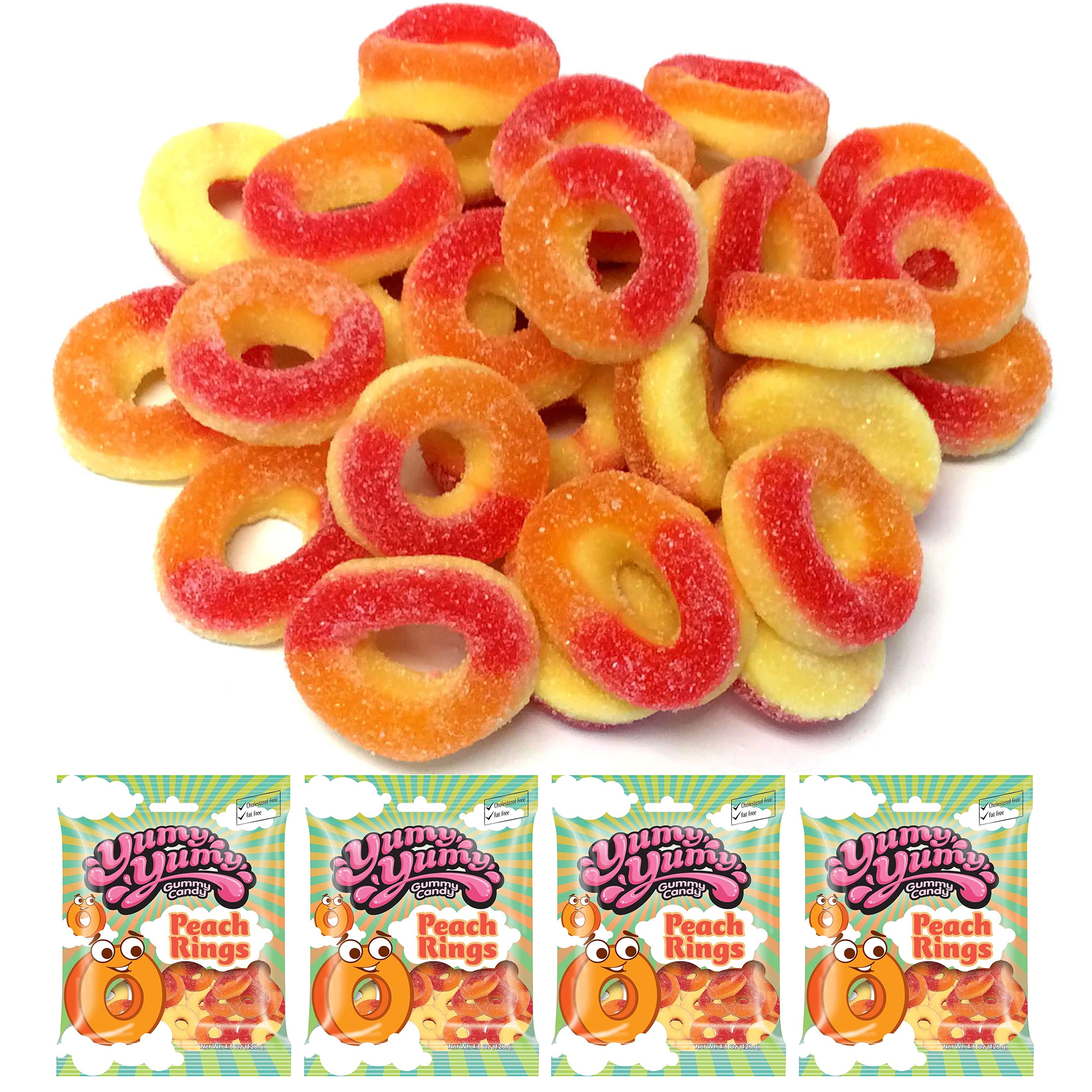 4 Bags Soft Chewy Gummy Peach Rings Candy Gummi Sugar Candies Sweet