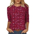 thumbnail image 1 of Penkiiy Chemises de la Saint-Valentin pour Femmes Manches 3/4 Col Rond Blouses Décontractées Imprimé Mignon Tuniques Tops 2025 3TG Multicolore, 1 of 5