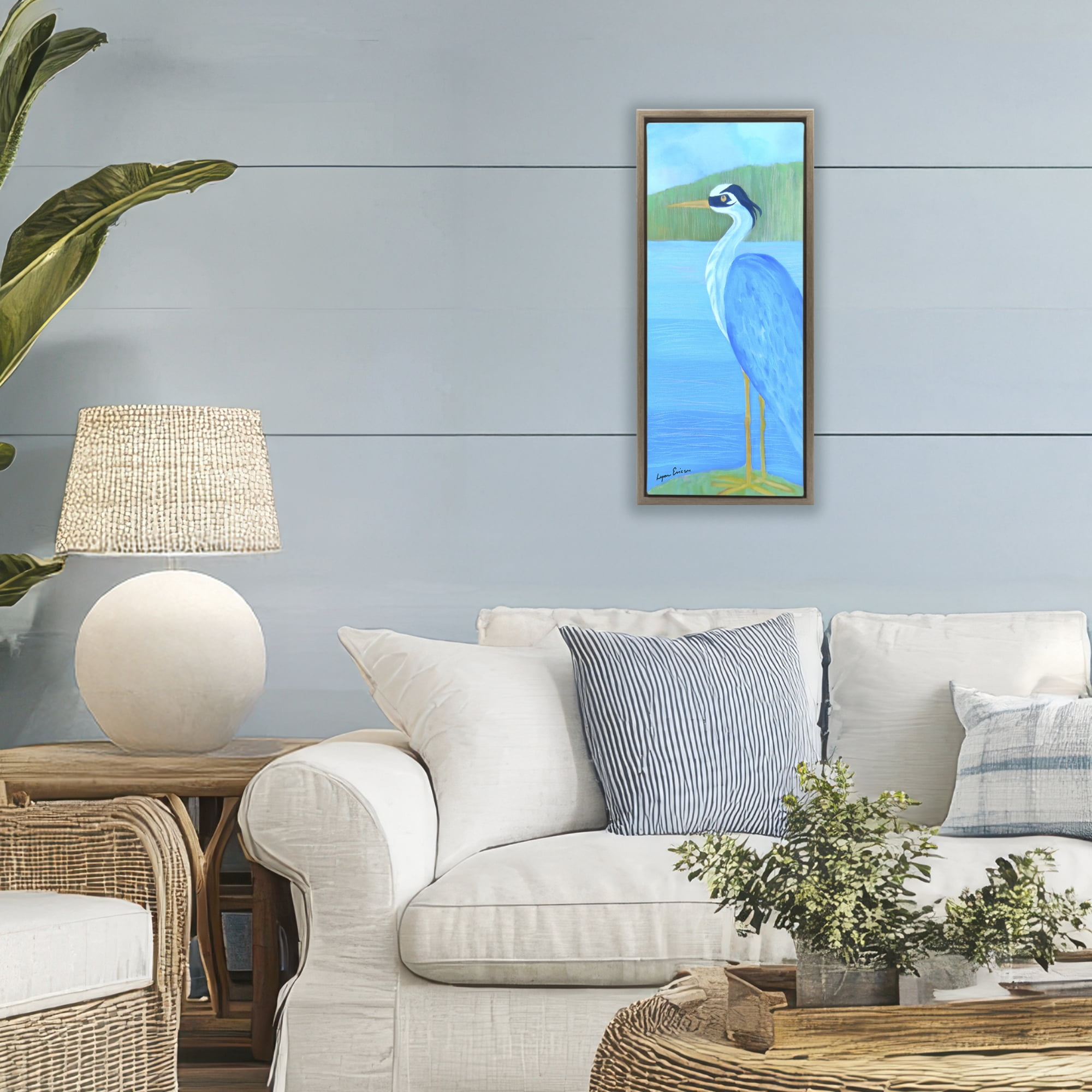 Stupell Industries Great Blue Heron Brown Framed Floater Canvas Wall Art, design by Lynn Ericson Fine Art