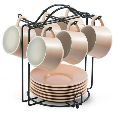 

Cup & Saucer Sets Espresso Cup And Saucers Set Metal Stand For 13 Piece Set Nude Pink