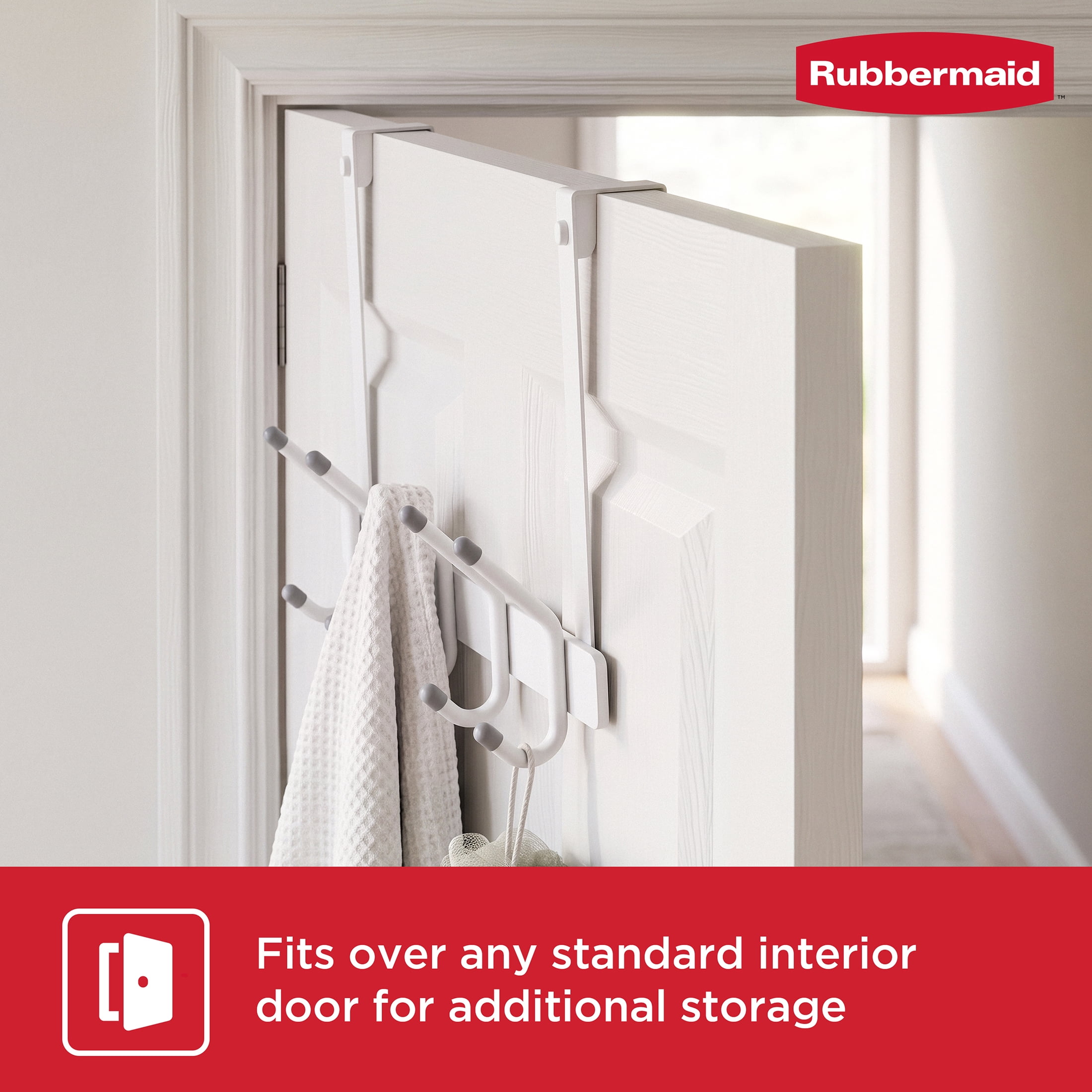 Rubbermaid 5 Double-Hook Over-the-Door Hook Rack, White