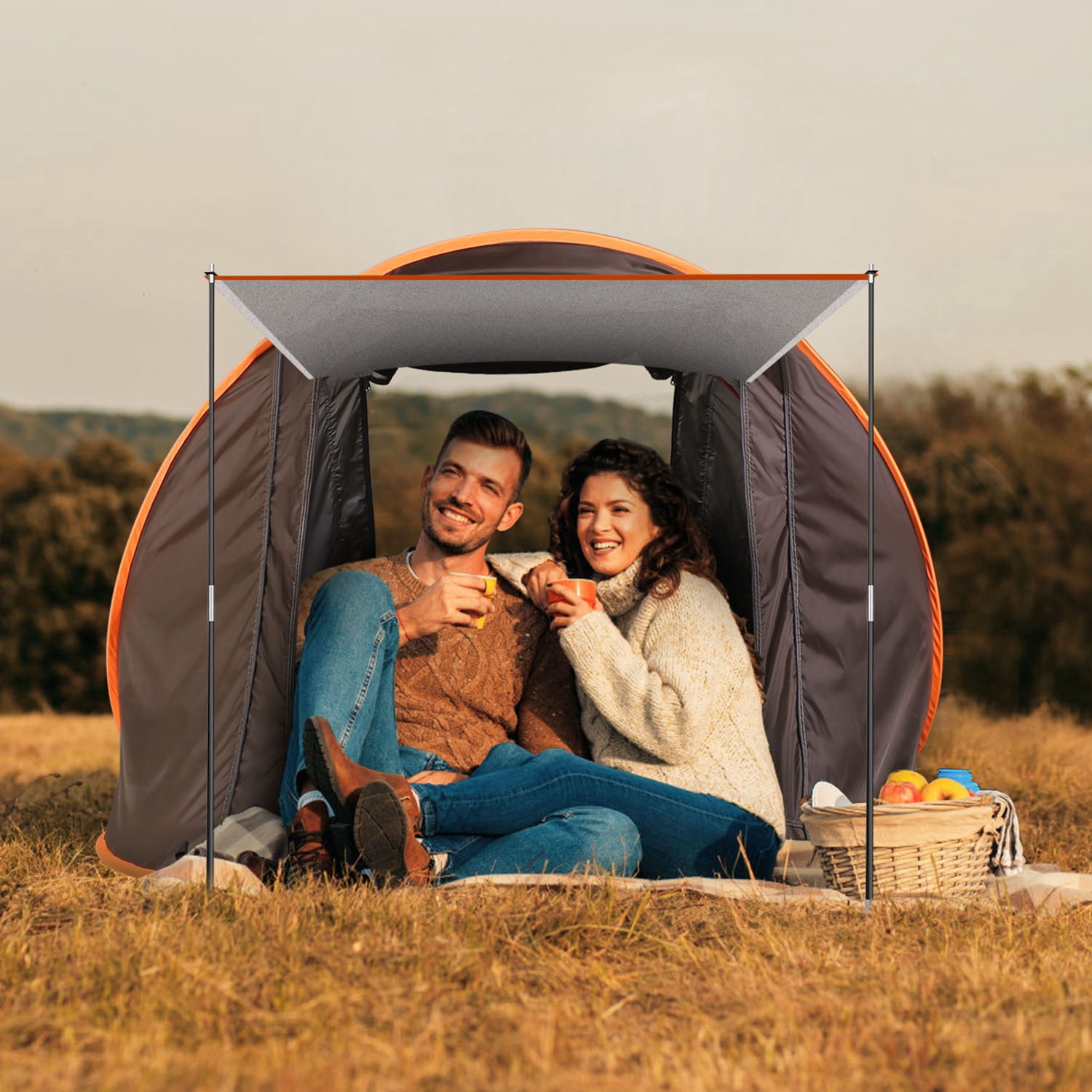 iMounTEK Pop Up Tent, Outdoor Hiking Tent Water Resistant Barrel Style Tent With Rain Fly And Carry Bag for 3-8 Person，Khaki/Green