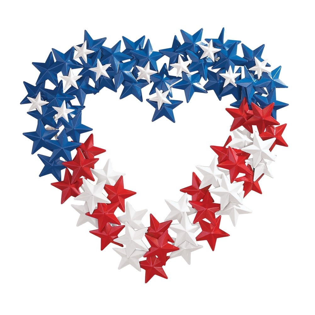 Details about   Heart-Shaped Red White & Blue Patriotic Stars 4th of July Metal Door Wreath 