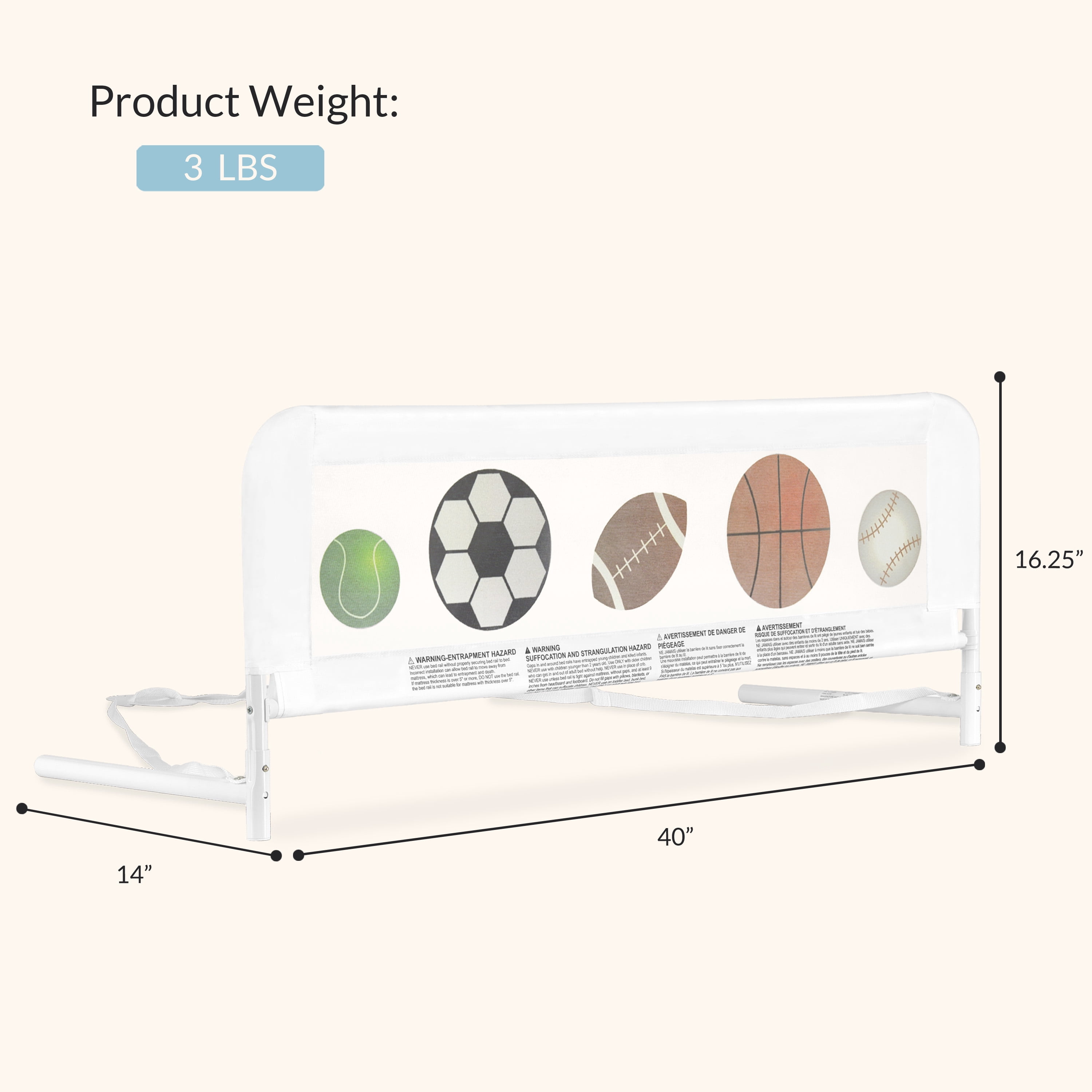 Dream On Me Adjustable Mesh Bed Rail, Sports Print