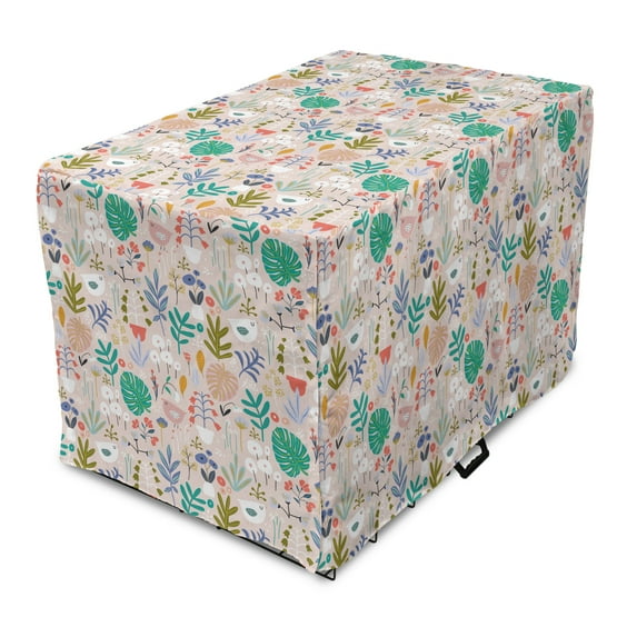 Botanic Dog Crate Cover, Monstera Bluebells Tropical Birds Banana Palms Tulip Fern Leaf Herbs, Easy to Use Pet Kennel Cover Small Dogs Puppies Kittens, 7 Sizes, Multicolor, by Ambesonne