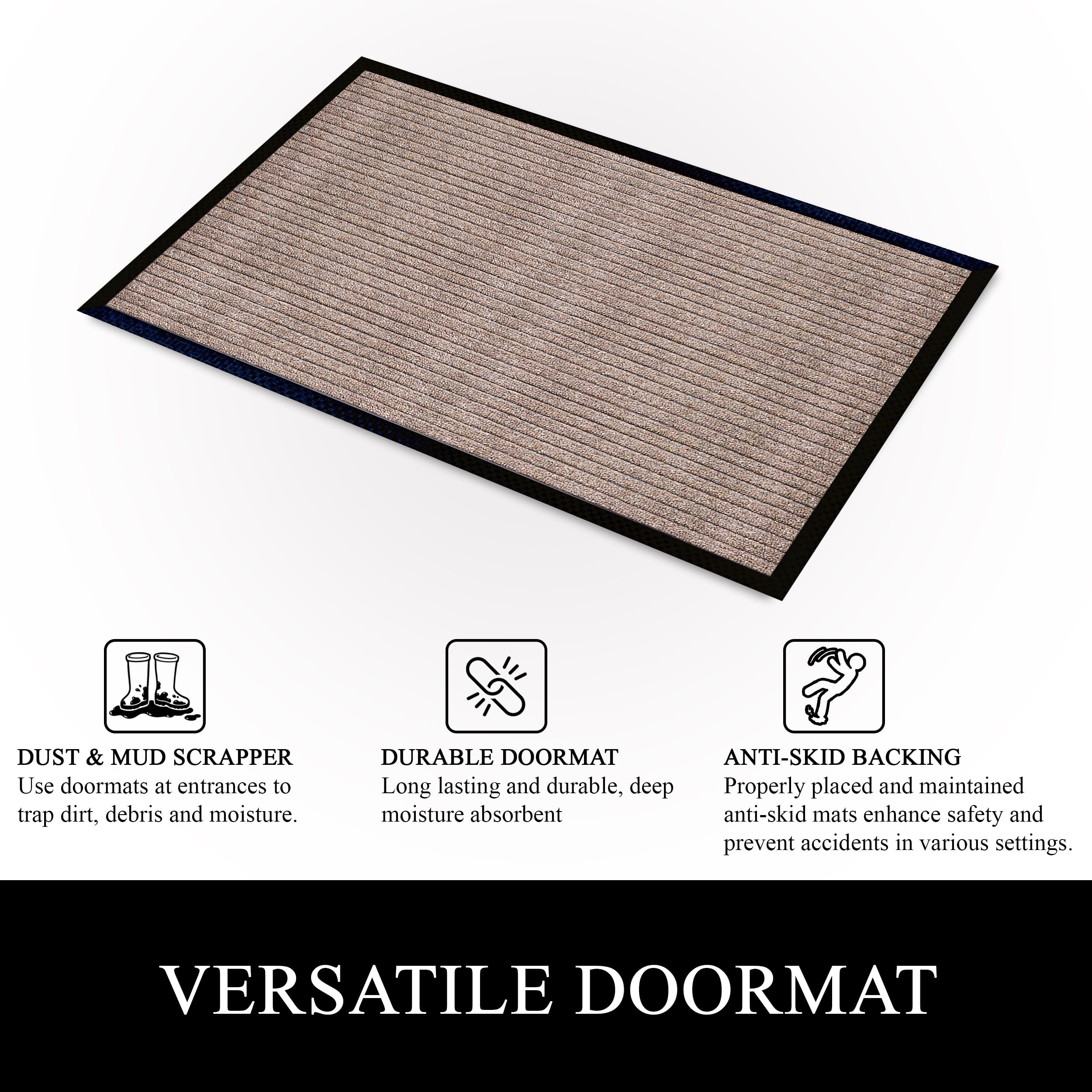 A1HC Indoor Outdoor Mat, Front and Back Entrance Welcome Mats, Front Door Patio Mats 24x36 Inches, Non-Slip Easy Clean Entrance Washable Large Size Doormats, Beige Stripe