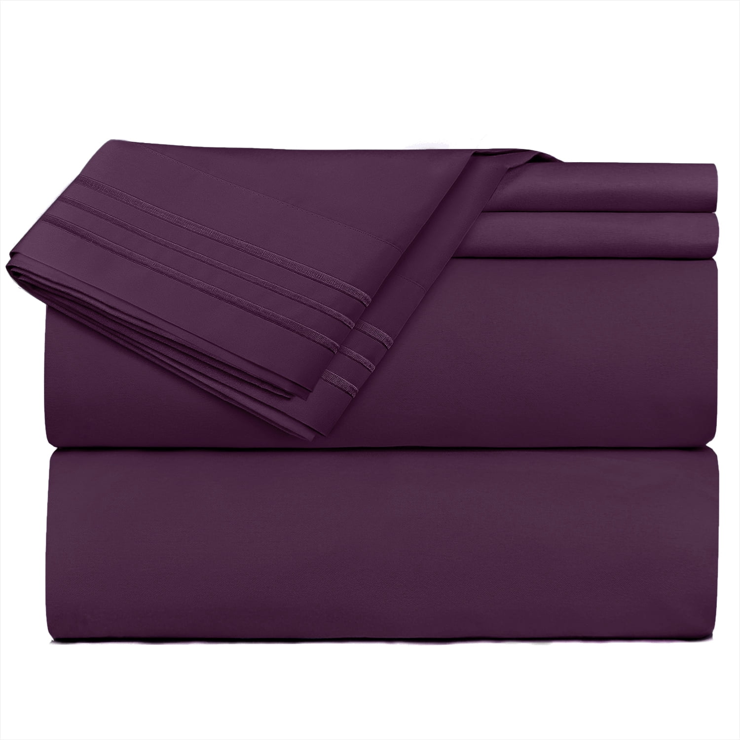 Clara Clark Premier 1800 Microfiber Collection 3-Line Bed Sheet Set, Split King Size, Purple