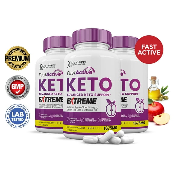 (3 Pack) Fast Active Keto ACV Extreme Pills 1675mg Alternative to Gummies Dietary Supplement 180 Capsules