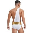 thumbnail image 3 of TiaoBug Mens Ancient Greek Roman Toga Costume One Shoulder Metallic Shiny Belt Bodysuits White M, 3 of 8