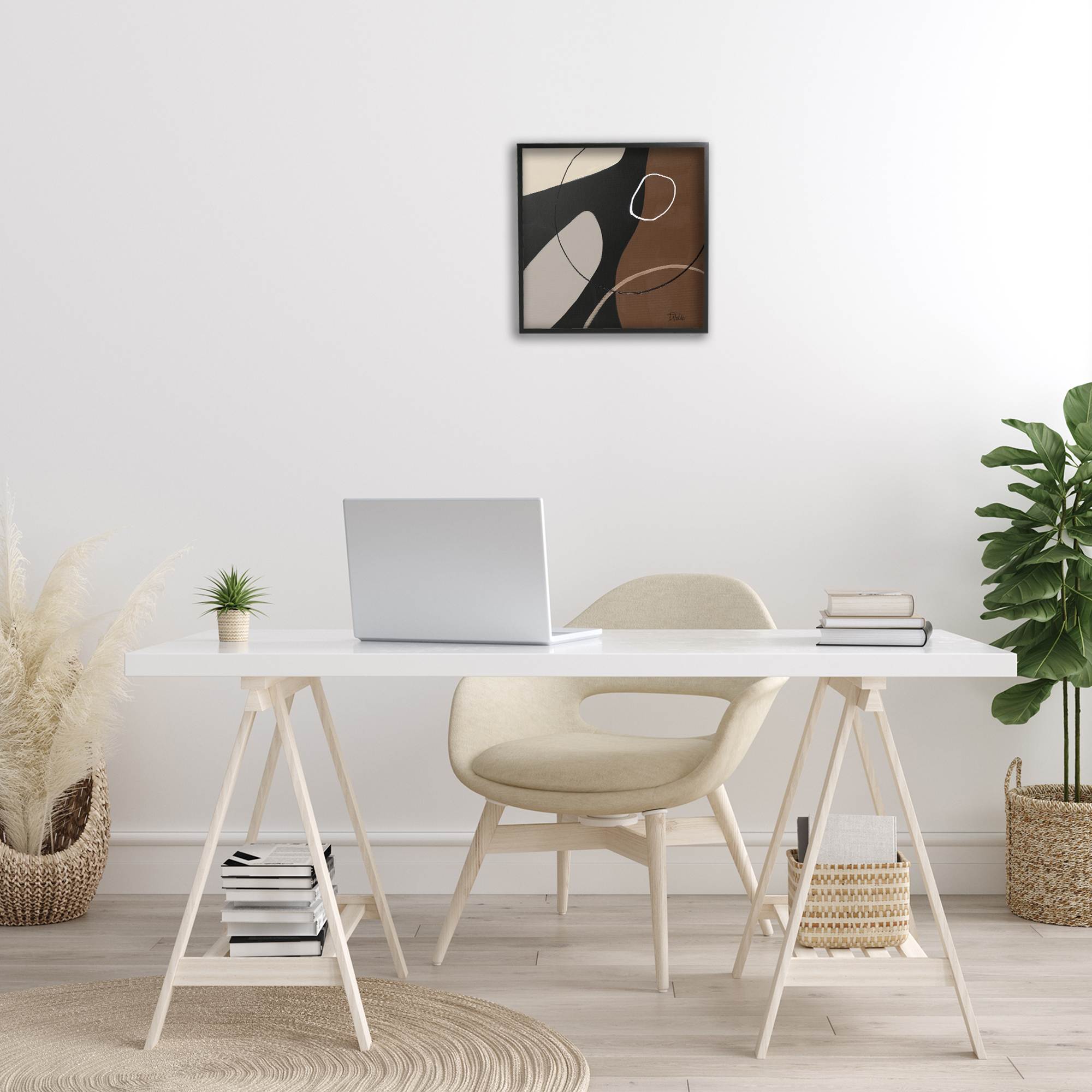 Stupell Industries Minimal Project Shapes Abstract Painting Black Framed Art Print Wall Art, 17 x 17