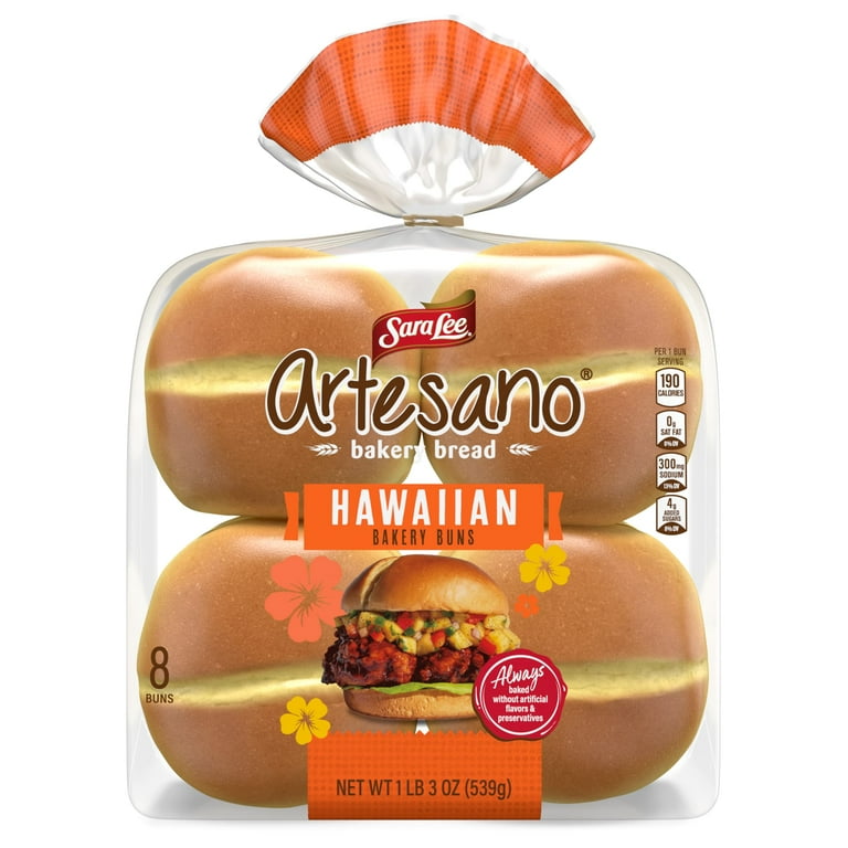 Sara Lee Artesano Hawaiian Buns, Sweet Fluffy Rolls, 8 Count, 19