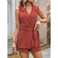 thumbnail image 6 of Women Dressy Summer Outfits Wrap V Neck Blazer Vest Shorts Two Piece Sets Business Casual Outfits Rust Red L, 6 of 8