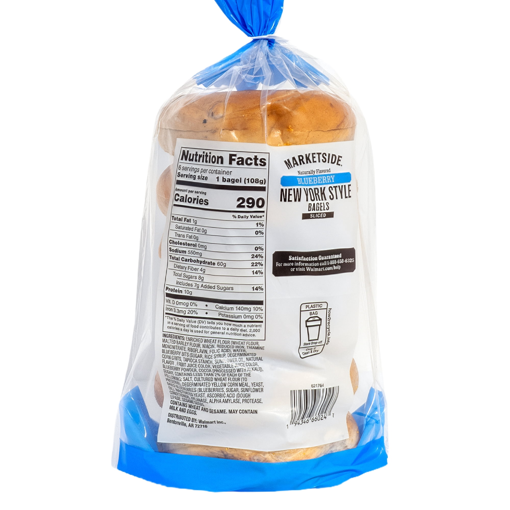 Marketside Fresh Pre-Sliced Naturally Flavored Blueberry Bagels, New York Style, 22.8oz, 6 Count