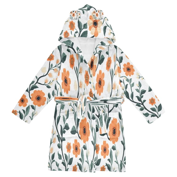 FORMRS Niños Bathrobe Unisex Hooded Robe Soft Plush Pajamas Sleepwear, Size 2-3T, Flowers Pattern