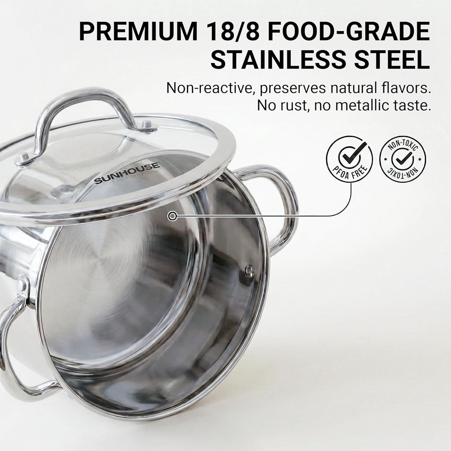 Sunhouse Professional 12-Quart Whole-Clad Multi-Ply Stainless Steel Stock Pot with Lid - Premium 18/10 - Induction Ready, Oven Safe Dishwasher Safe Cooking Pot