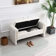 thumbnail image 3 of Cream Teddy Fabric Storage Bench with Arms, 52.3"X18.5"X24.4" Upholstered Foot Rest Ottoman for Bedroom, Living Room & Dorm (Plywood Frame, 41.7"X14.37" Storage Compartment), 3 of 10