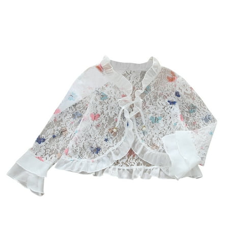 

nsendm Kids Toddler Little Girls Princess Hollow Floral Sun Protection Long Sleeve Cardigan Lace Bowknot Kids Jackets Coat White 8-9 Years
