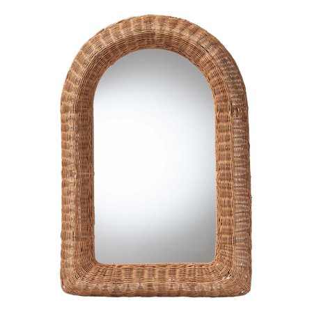 bali & pari Brisia Arched Rattan Wall Mirror - Handwoven Wicker Framed Mirror for Entryway, Living Room, or Bedroom, Natural