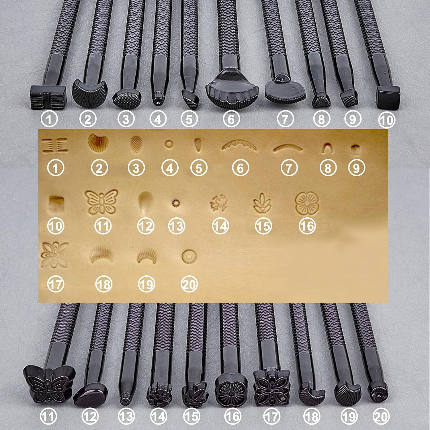 Black Leather Stamping Tool Set 20pcs Mixed Shape Pattern Drill Steel Saddle Making Punch Carving Leather Craft DIY Working