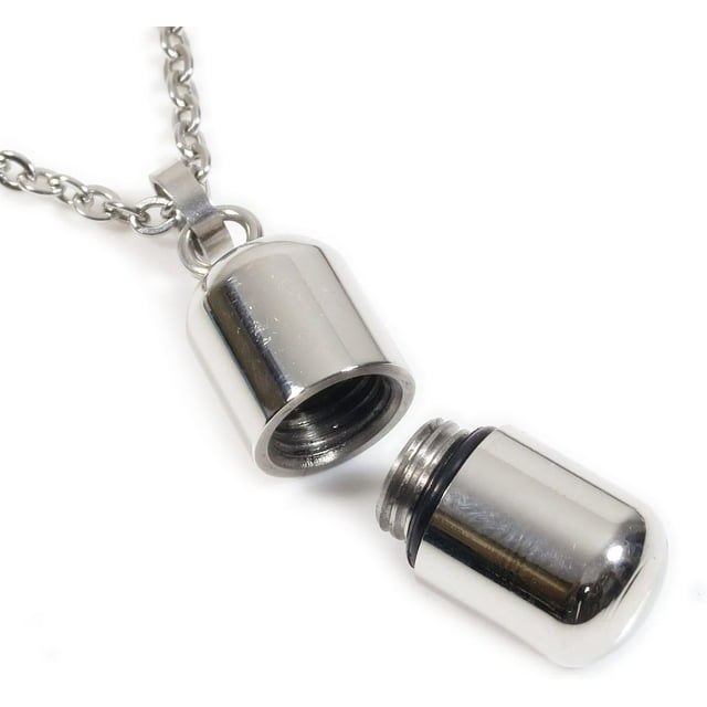 GHSDFBB Collier Pendentif Capsule Pilule Ouvrable Petit en Acier Inoxydable Argent Or Noir Bleu
