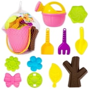 Beach Sand Toys for Boys Girls Kids Toddler 10pcs, Flower Sand Bucket, Watering Can, Plant Sand Molds, Sifters, Shovels, Rake, Kids Sandbox Toys
