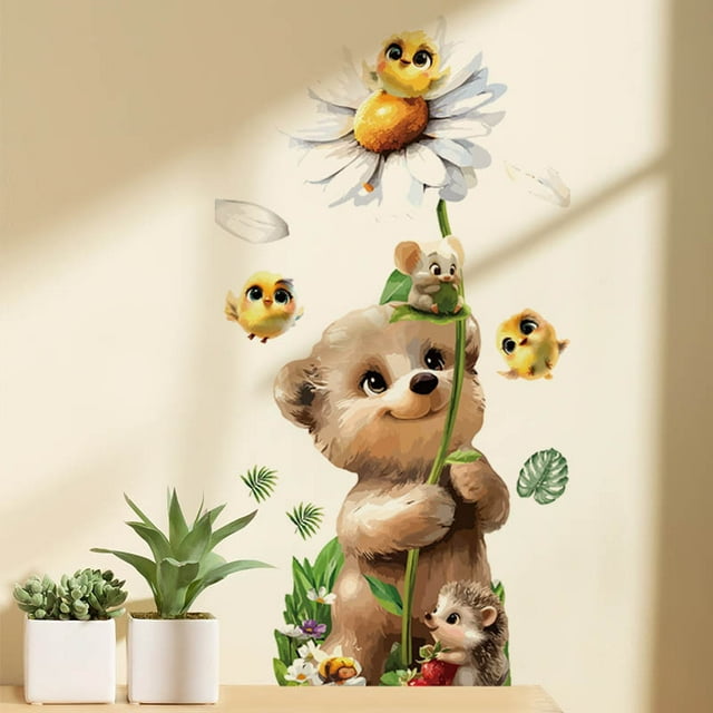 Adhesivos de pared con dibujos animados de osos y pájaros, PVC, 30 x 90 cm, habitación infantil