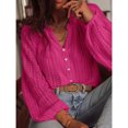 thumbnail image 3 of Women's V-Neck Lace Crochet Blouse, Hollow Long Sleeve Button-Front Top, 3 of 5