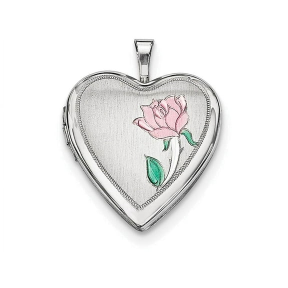 FJC Finejewelers Sterling Silver 20mm Enameled Flower Heart Locket Necklace