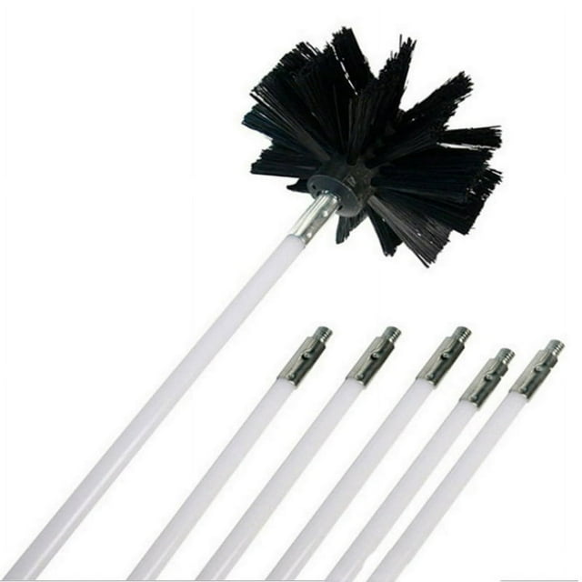 Nylon Chimney Brush and Rods Kit Electrical Rotary Drill Drive Sweeping Cleaning Tool with Long Flexible Rods 12FT