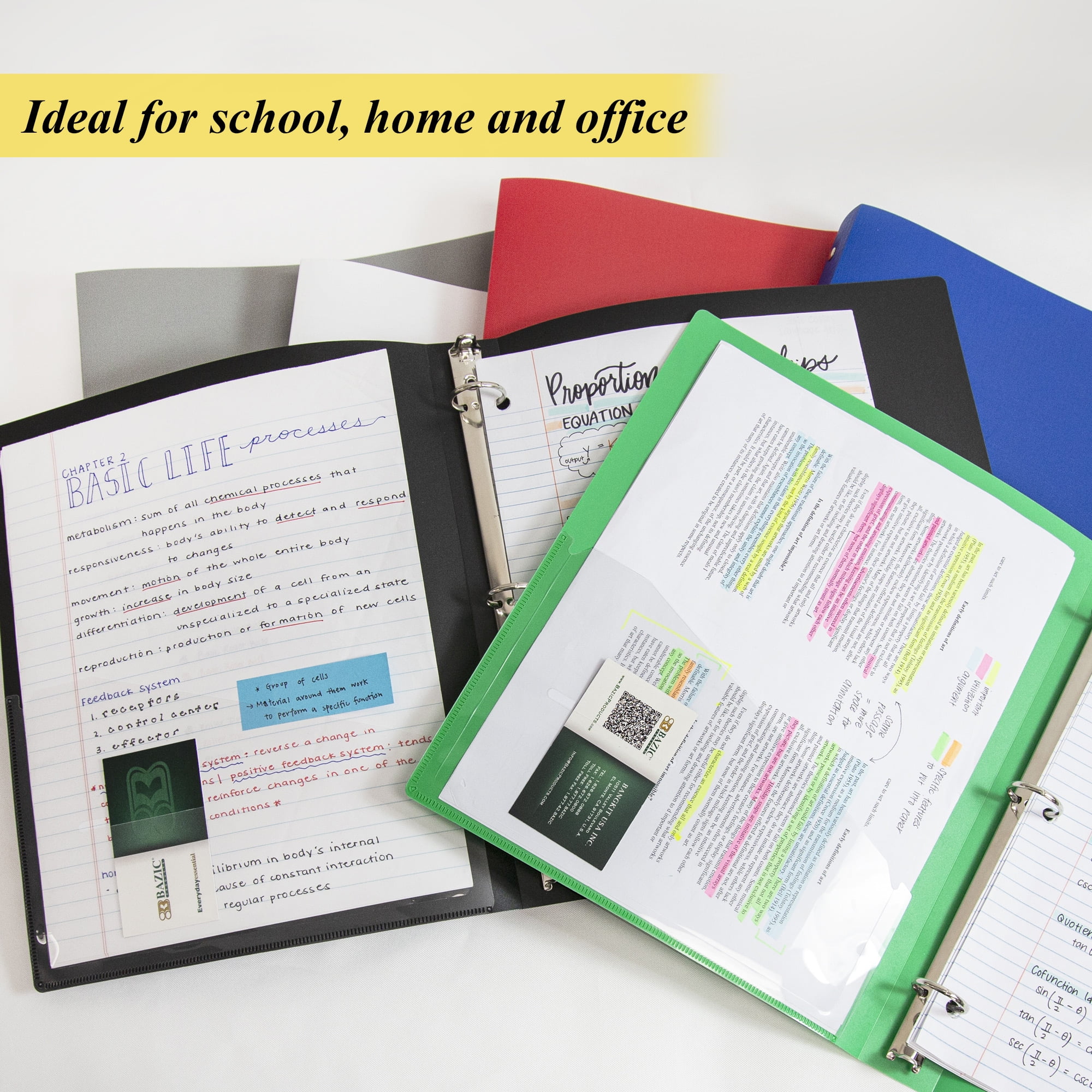 BAZIC 3 Ring Binder 1" Poly Binders Matte Color Soft Cover, 175 Sheets, 6-Count